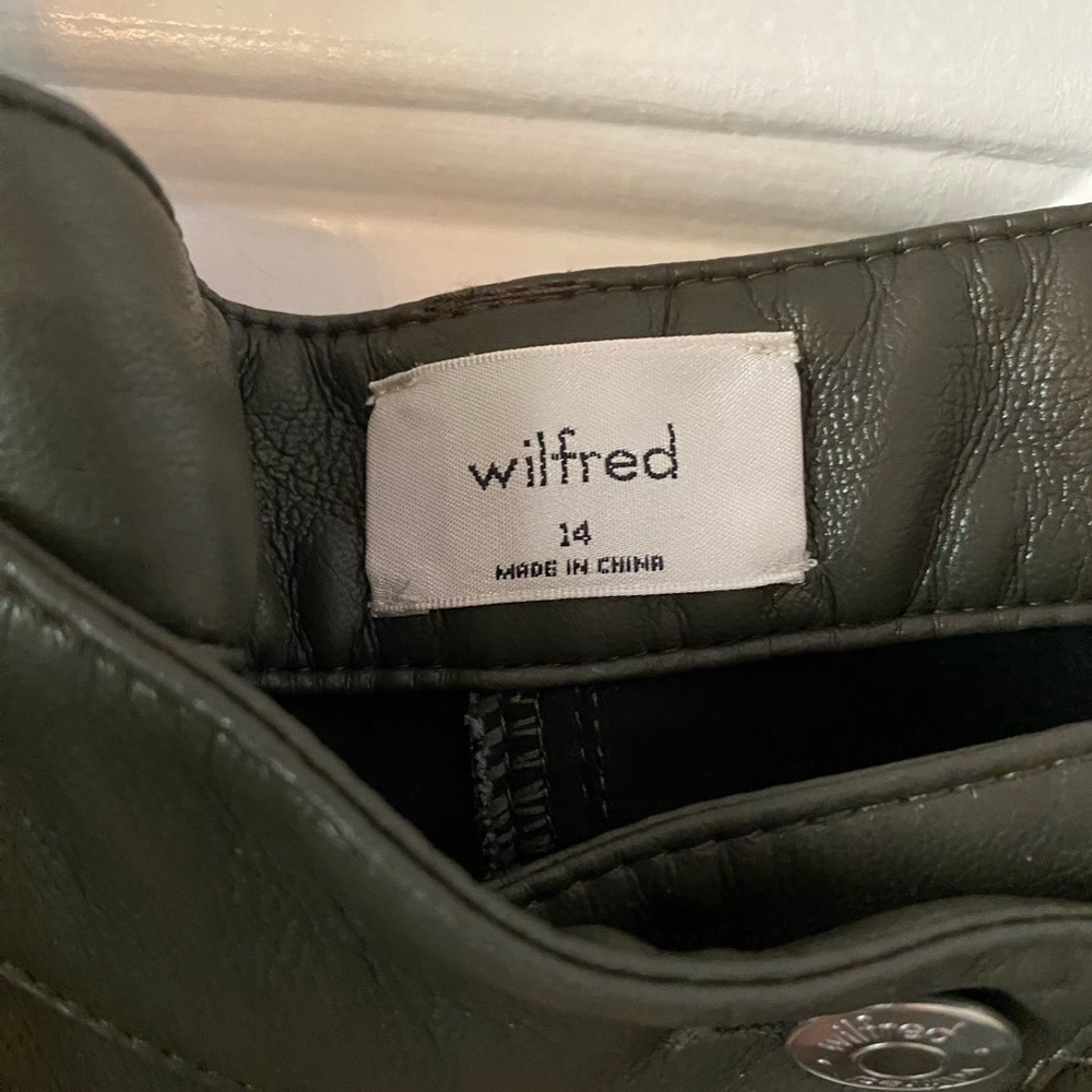 ARITZIA Dark Olive Vegan Leather Pants 14 Wilfred